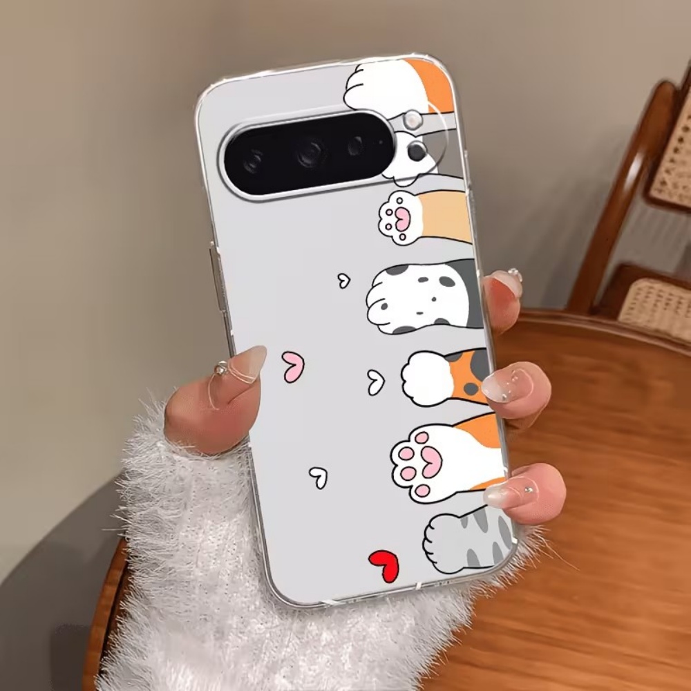 Google Pixel 8A - Cartoon-Katzenpfoten-Abdruck Kristallklare Silikon-Handyhülle für Google Pixel
